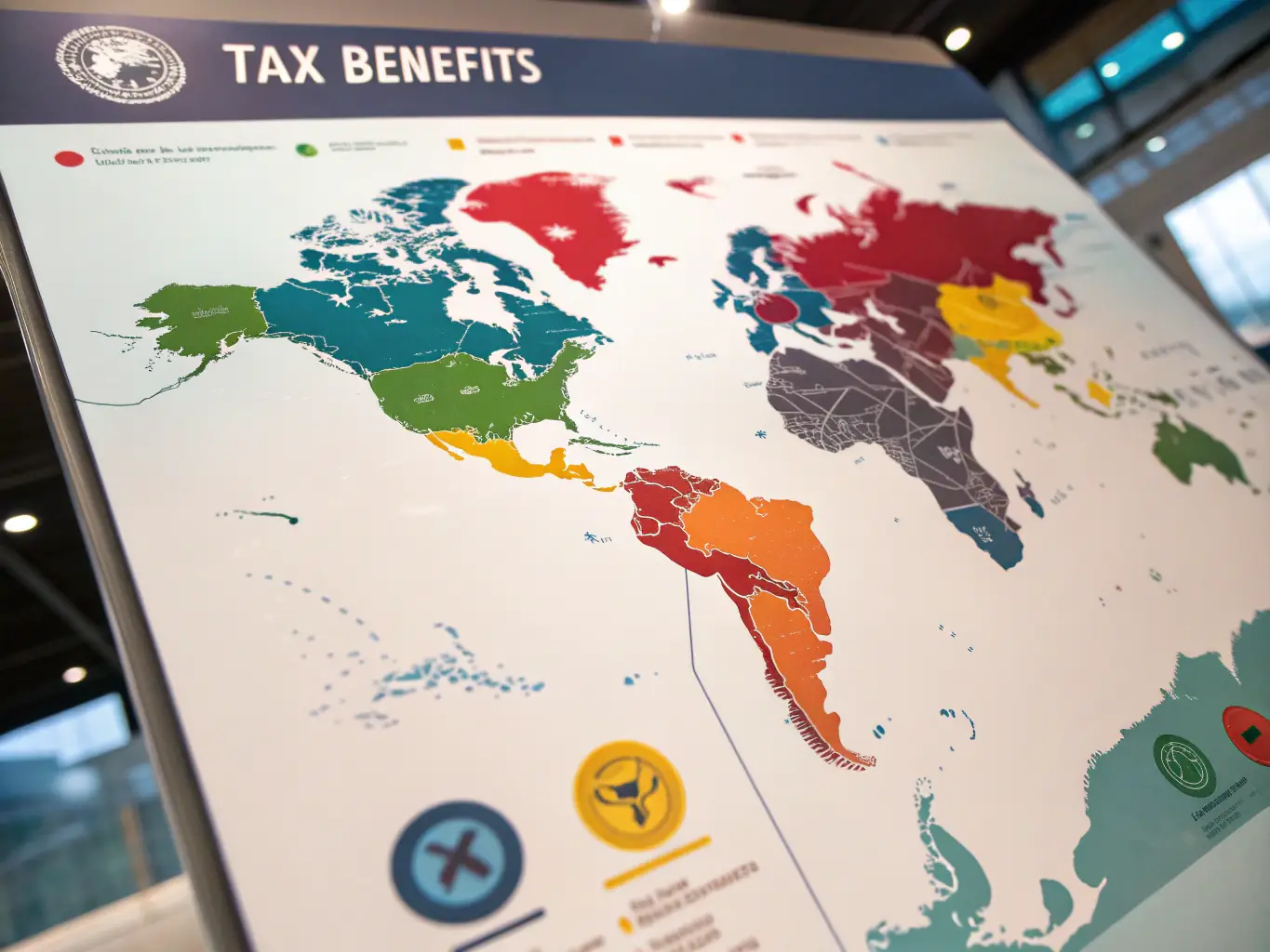 A global map with interconnected lines representing international business and tax optimization strategies.